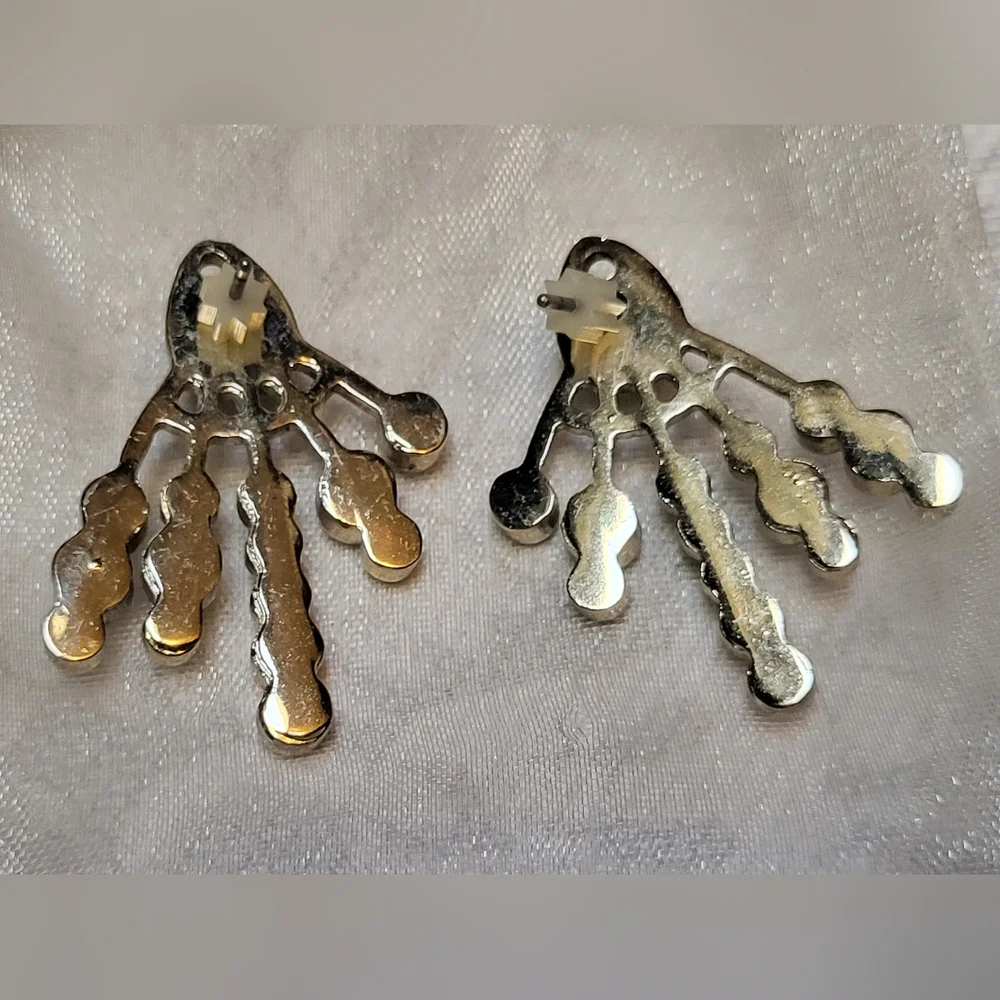 Aqua Gold Tone Cascading Rainbow Crystal Fan Two-Way Earrings